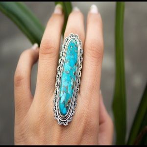Silver turquoise inspired cocktail ring